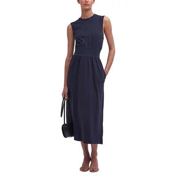 BARBOUR MAISIE SLEEVELESS MIDI DRESS NAVY - Picture 1 of 9